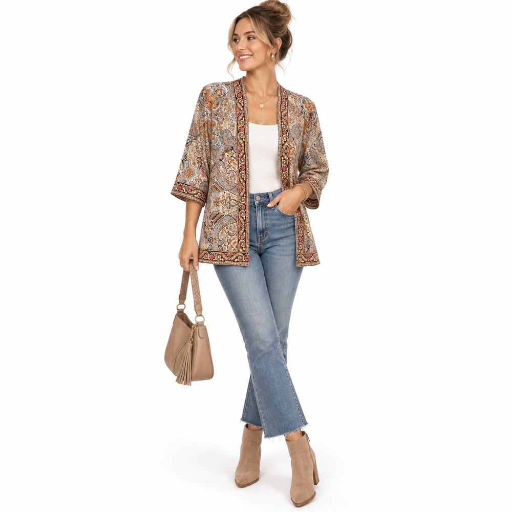Cleobella Kimono Women M/L Multi Paisley Evereve Boho Open Front Cardigan Top